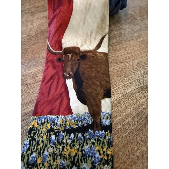 Silk Tie Ralph Marlin Co Texas Longhorn Western RM Style Signed Linda Luna Vtg - Picture 3 of 8